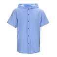 thumbnail image 3 of Glisme Boys Hooded Short Sleeve Linen Cardigan Tops Casual Summer Breathable Beach Open Front Shirt Light Blue Tee Size 13-14 Years, 3 of 9