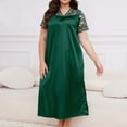 thumbnail image 5 of Women's Satin Nightgown, Plus Size Solid Color Lace Neckline Short Sleeve Lace Nightdress Sleepwear Pajama Skirt Women Green 5XL, 5 of 5