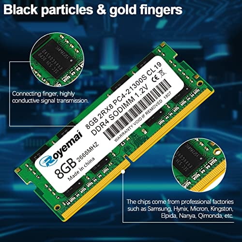 DDR4 21300S PC4 2666 8GB SODIMM, DDR4-2666MHZ PC4-21300 CL19 2RX8 1.2V No ECC 260 PIN Módulo de memoria de la computadora portátil RAM