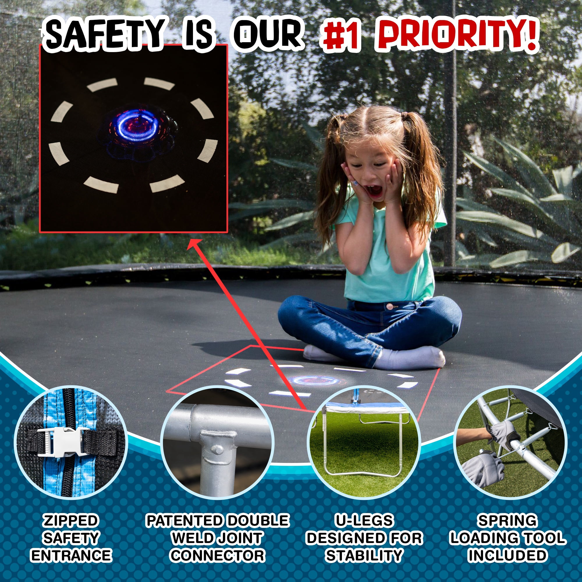 Sportspower TruJump 12' Trampoline, with Water Anchors, Spin-N-Light, and Enclosure, Blue