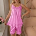 thumbnail image 4 of Short Sleeve Pajama Set Cami Top Satin Tank Top Adjustable Spaghetti Strap Camisole Hot Pink Free Size, 4 of 8