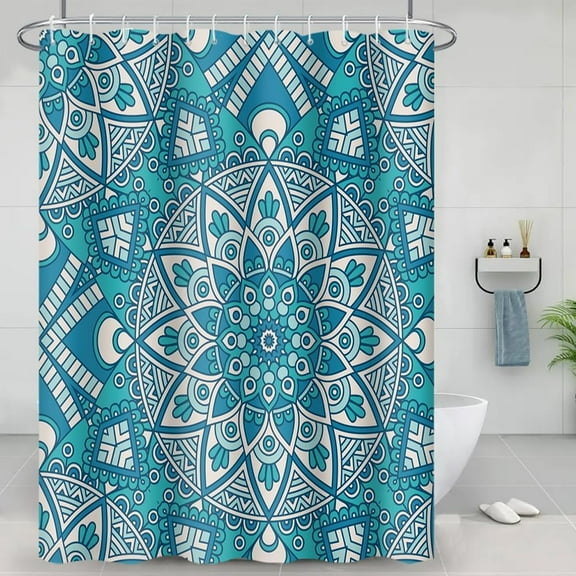 Green Mandala Shower Curtains Unique Bohemian Print Boho Paisley Floral Bathroom Decor Shower Curtain Sets with Hooks Waterproof Polyester Fabric, 72 x 72 Inch