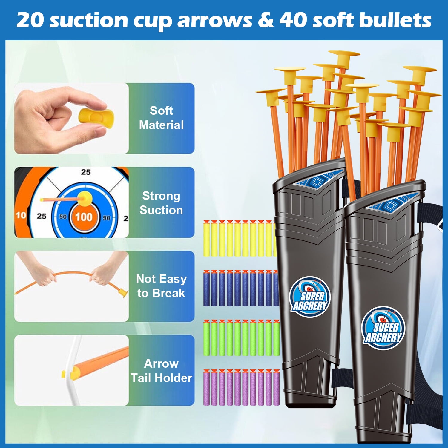 ASTRAEA 2 Pack Bow and Arrow Set for Kids, LED Light Up Archery Set with Shooting Game Toy & Standing Target for Boys and Girls Age 5 6 7 8 9 10 11+, Indoor Outdoor Activity Gift for Christmas