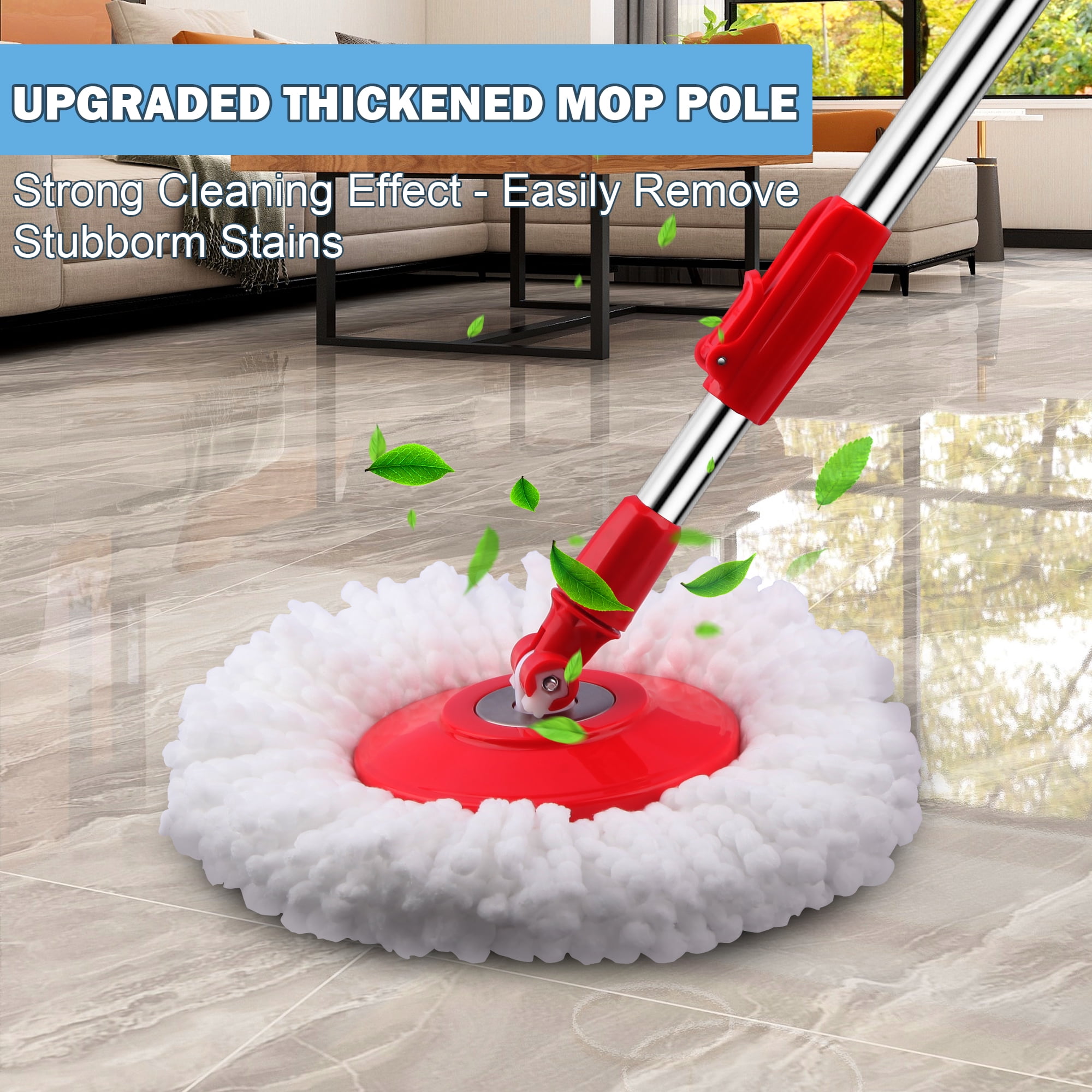 SUGARDAY Spin Mop and Bucket System with Wringer Set for Floors Red