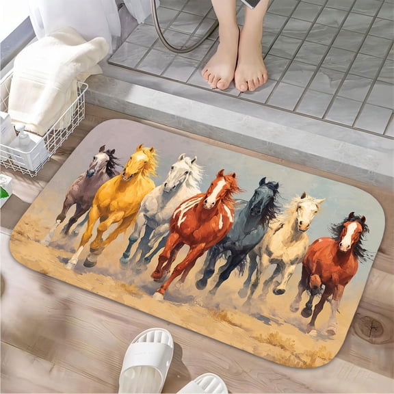 1pc Horses Pattern Absorbent Non-Slip Bathroom Thickened Flannel Rug Decor,Soft,Quick Drying,Suitable For Indoor/outdoor Use,Bathrooms,Bedrooms,Kitchens,Terrace,Laundry Rooms,16"x24"