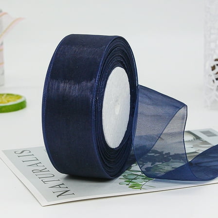 ERDOUY 50 Yard 1.6 Inch Wide Sheer Organza Ribbon, Chiffon Tulle Mesh Style for Gift Wrapping, Christmas Tree Decor & DIY Crafts, Weddings, Navy Blue