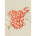 thumbnail image 2 of Suealasg Baby Girl 2Pcs Summer Outfits 3 6 12 18 Months Infant Short Sleeve Floral Print Frill Romper +Headband Set Newborn Girl Clothes, 2 of 7