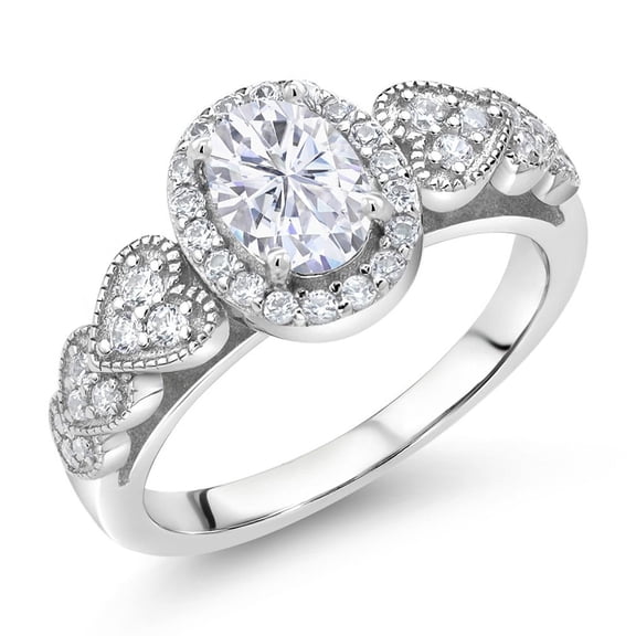 Gem Stone King 1.33 Cttw White Moissanite Engagement Ring for Women | 925 Sterling Silver | Oval 7X5MM | Wedding Engagement Anniversary Promise Ring for Women | Size 6