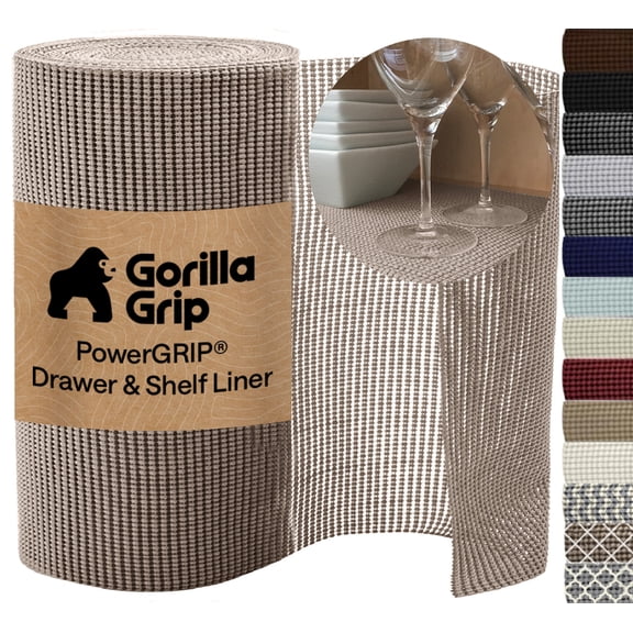 GORILLA GRIP Drawer Shelf Liner, Non-Adhesive Liners for Kitchen Pantry Cabinets, Easy Install, 12"x10', Beige
