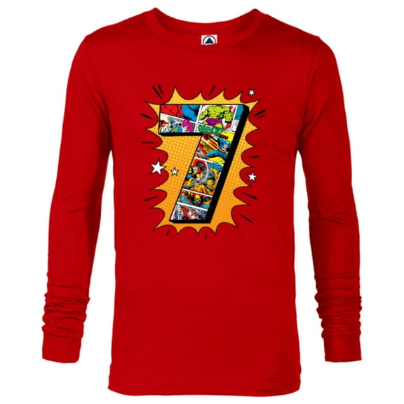 Marvel Avengers Comics 7th Birthday - Long Sleeve T-Shirt for Men - Customized-New Red