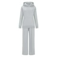 thumbnail image 5 of Cotton Linen Lounge Sets for Women 2 Piece Linen Outfits Women 2 Piece Plus Women Solid Color Long Sleeved Hoodie With Hat+wide Leg Straight Leg Pants Long Sleeved Hooded Set, 5 of 8
