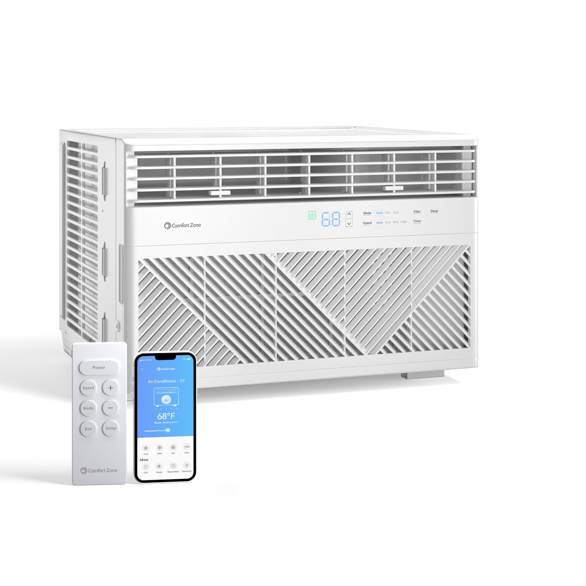 Comfort Zone 8,000 BTU Window Air Conditioner, Smart Wi-Fi Enabled, 4-Speed Settings, ECO Mode & Remote, White