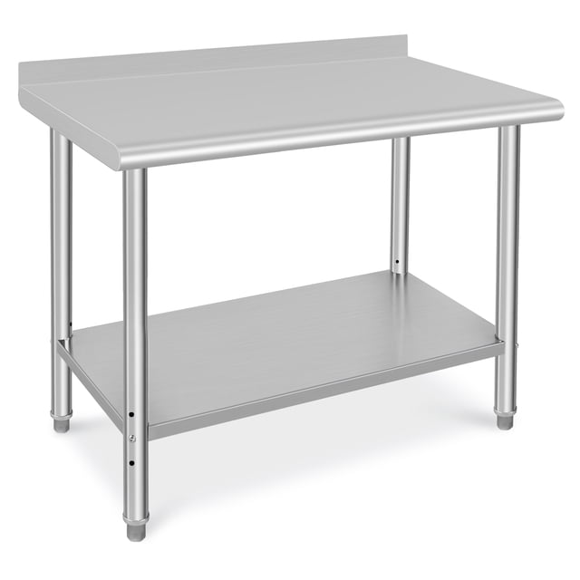 Table de Travail Commerciale en Acier Inoxydable, Table de Préparation des Aliments en Acier Inoxydable, Chariot de Table en Métal Robuste avec Roulette, pour Cuisine Restaurant Garage, Argent