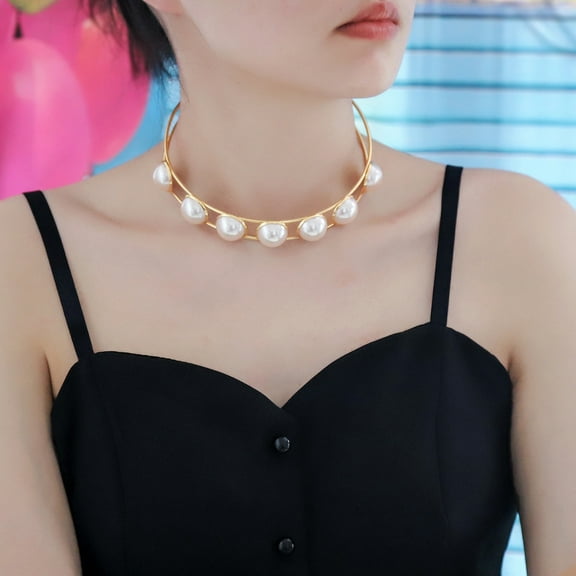 18K Gold Plated Faux Pearl Beaded Choker For Women Elegant Clavicle Jewelry Wedding Party Necklace