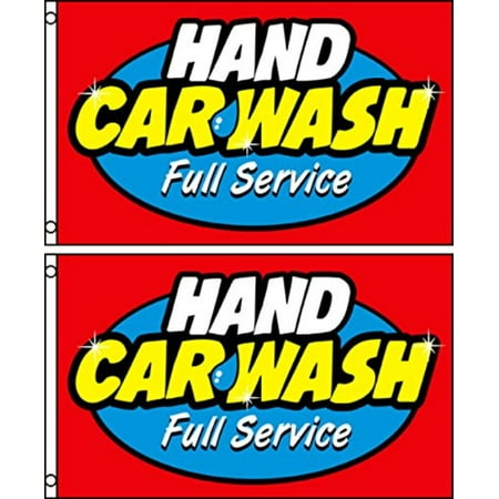 Sign Flag And Banner - Hand Car Wash Full Service Two (2) 3'X5' Flags Banner Signs, Flag dimensions are 3' tall and 5' wide. By Accent Printing Signs,USA
