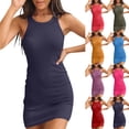 thumbnail image 1 of Gspmoly Robe pour Femmes, Robe Moulante Décontractée pour Femmes à Imprimé Côtelé Sans Manches, Débardeur à Encolure Ronde, Robe Camisole, Robes de Cocktail pour Femmes, Cadeaux de Vacances, 1 of 5