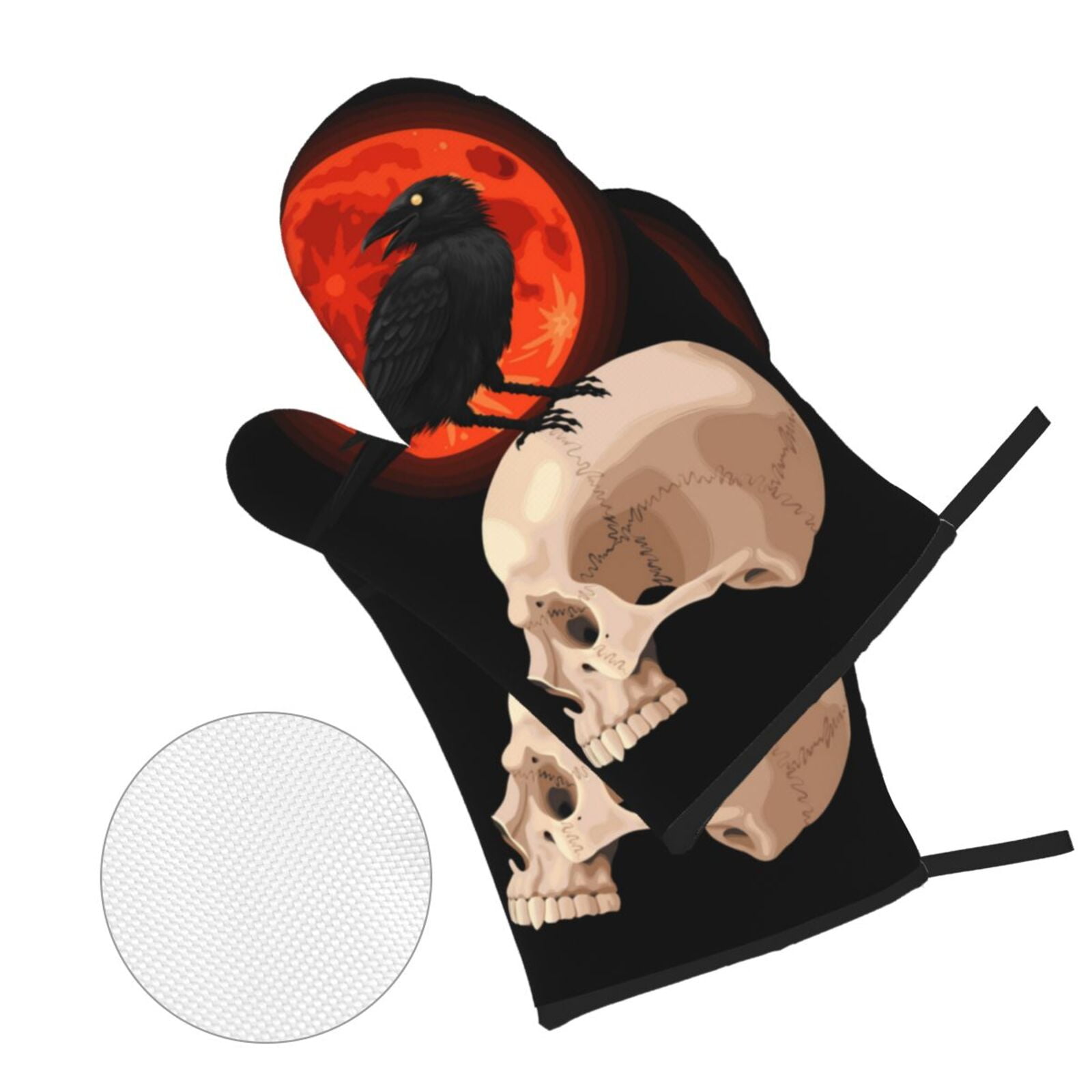 Raven Skull Red Moon 4Pcs Oven Mitts and Pot Holders Sets Oven Kitchen Gloves Hot Pads for Cooking BBQ Baking Grilling