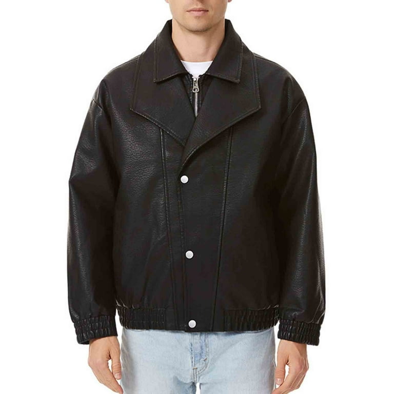 Txeol Men's Faux Leather Motorcycle Jacket Fake-Two Pieces Loose