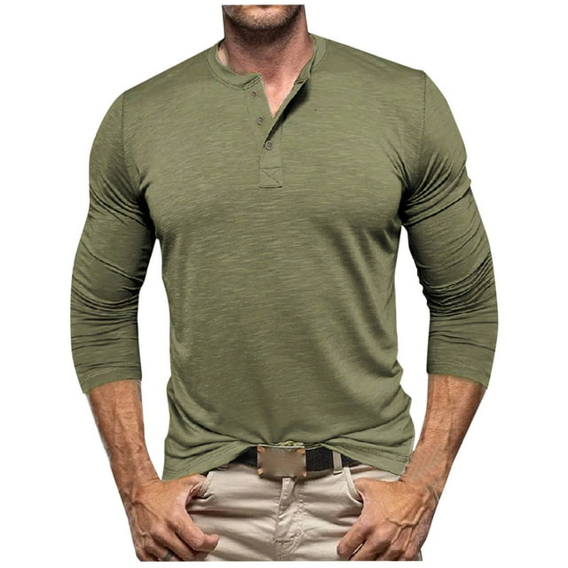pstuiky Camisas de invierno de manga larga para hombre, Camisas casuales de color liso con botones y manga larga y cuello redondo para hombre salir tops xxl