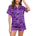 thumbnail image 2 of WTOBBY Women's Printed Halloween Pajama Set Loose Casual Short Sleeve Top with Elastic Waist Shorts Two-Piece Comfy Sleepwear Home Lounge Wear Outfit,Light Purple M, 2 of 6
