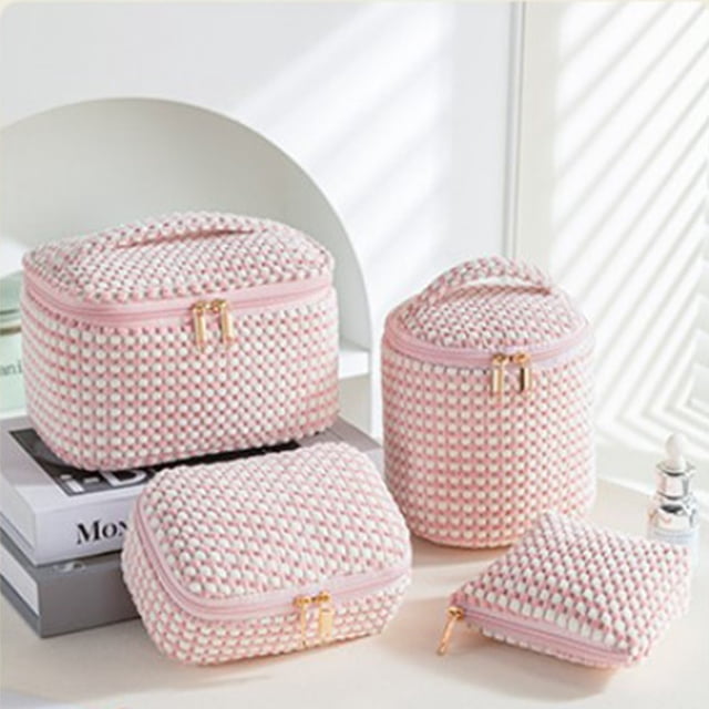 RXIRUCGD Travel Portable Velvet Corduroy Makeup Toiletry Bag Set Large Opening Multi Purpose Pouches For Organized Storage