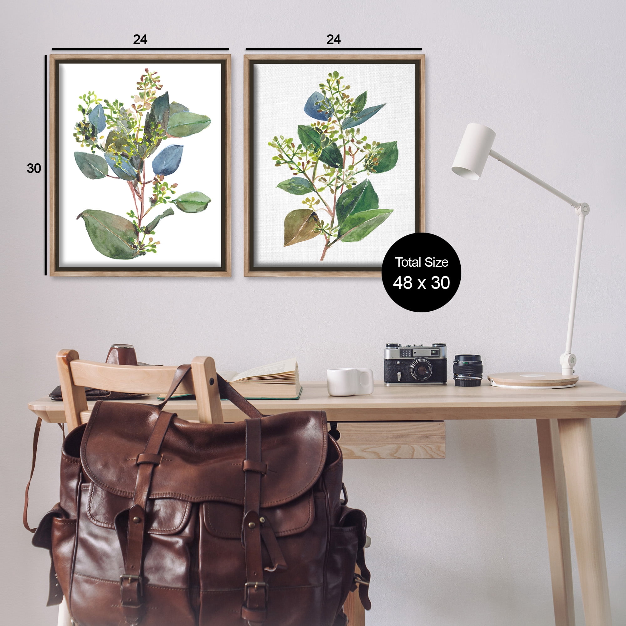 Stupell Industries Soft Eucalyptus Plant Ombre Leaves Botanical & Floral Painting Brown Floater Framed Canvas Art Print Wall Art, 25 x 31, Set of 2