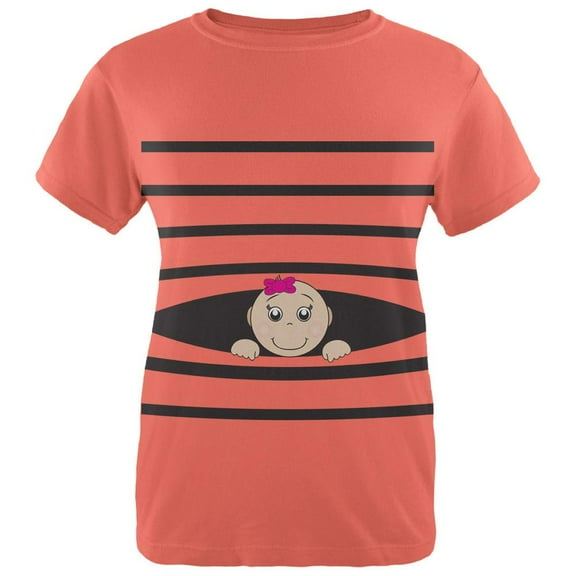 Striped Peeking Baby Girl Salmon Womens T-Shirt