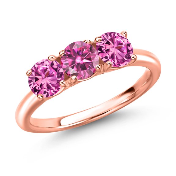 Gem Stone King 18K Rose Gold Plated Silver Pink Moissanite and Pink Created Sapphire Engagement Ring for Women | 1.60 Cttw | Round 5MM | Gemstone Birthstone | Size 5