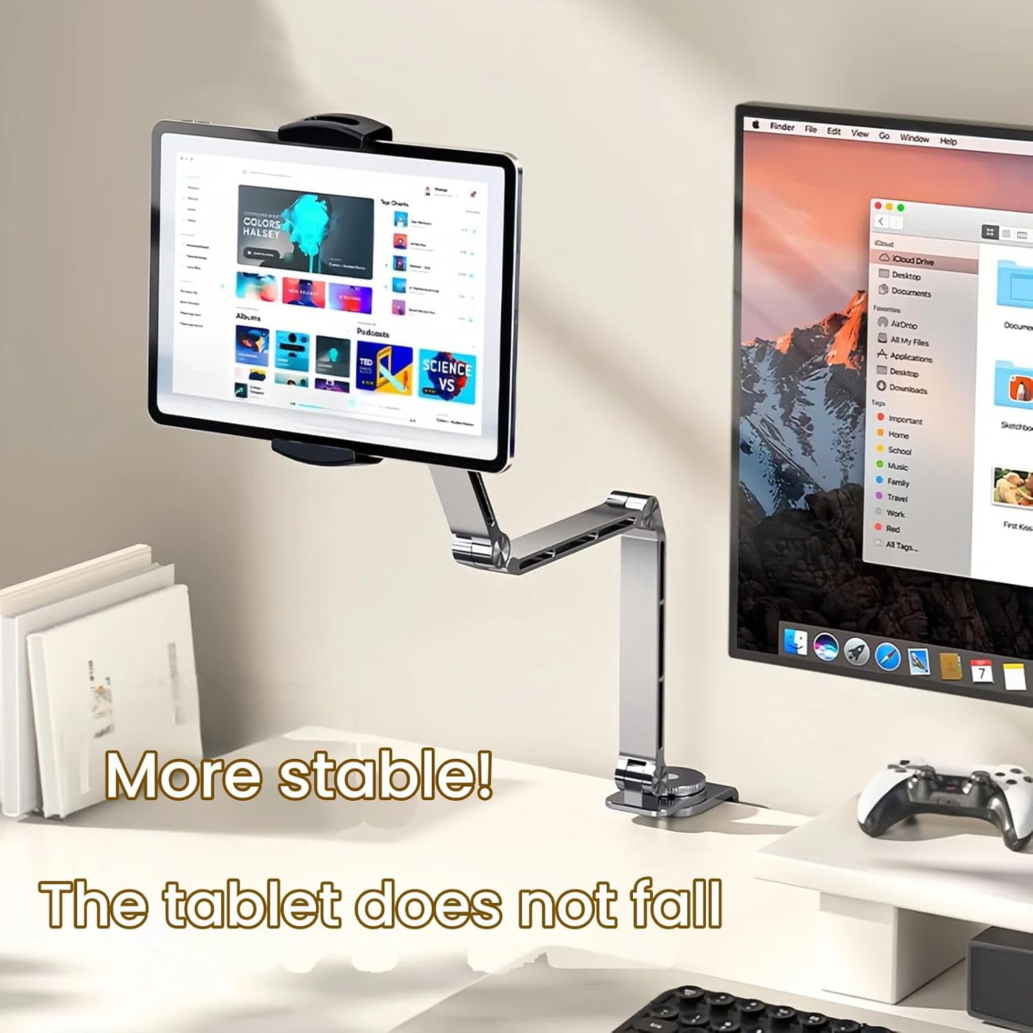 Adjustable Phone Tablet Mount,Ergonomic Multi Joint Stand with Sturdy Desk Clamp, 360° Rotatable & Height Compatible with Devices for Home,Office,Studio(Gray)