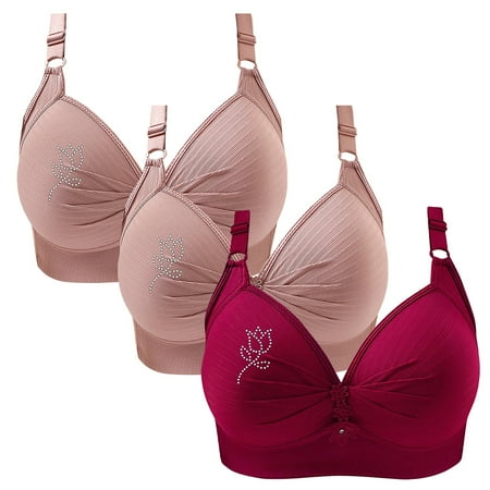 SNOWSONG Push Up Bras for WomenClearance! Wireless Bras Mixed Color 3-Pack Women s Seamless Breathable Lingerie Plus Size Non-Steel Ring Bra Bras for Women Comfy Bras for Women Hot Pink 44