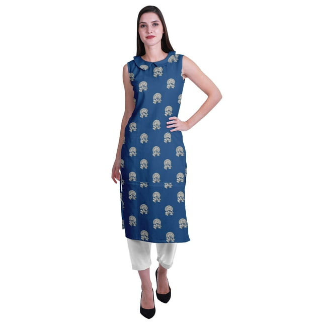 Moomaya Peter Pan Collar Sleeveless Kurta With Pants 2-Pcs Ethnic Suit Set For Women