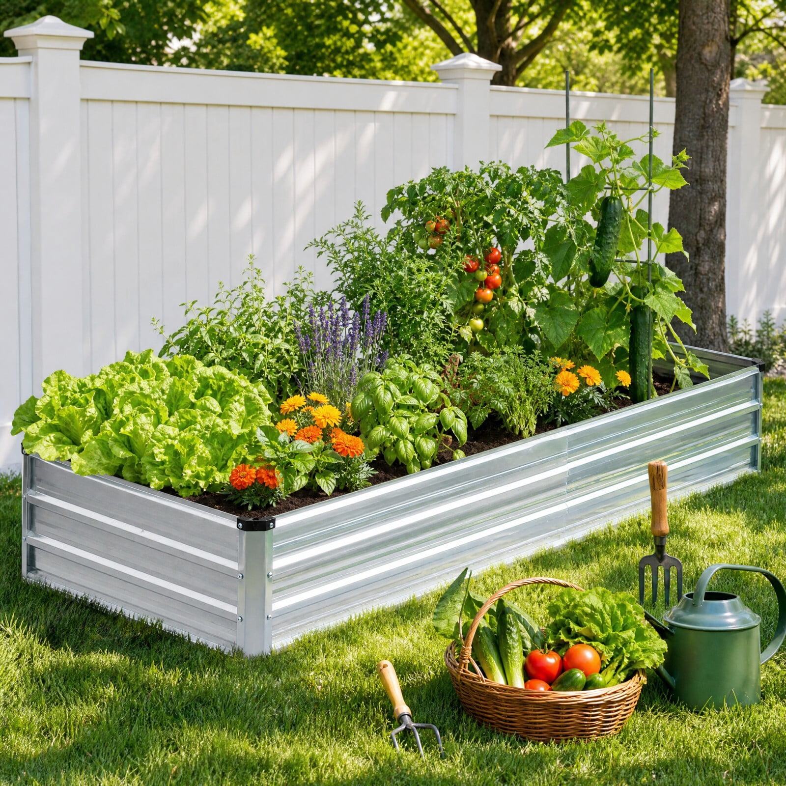 Kelno 2-Pack Galvanized Metal Raised Garden Bed 6x3x1ft Outdoor Planter Box for Vegetables Flowers Herbs Open Bottom Rectangular Raised Bed, Silver