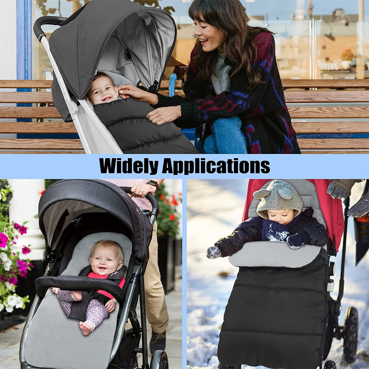 Casewin Baby Sleeping Bag Universal Stroller Footmuff Cover,All Season Toddler Warm Cosy Toes for Buggy footmuff,Stroller Annex Mat Foot Cover Waterproof Windproof Cold-Proof Detachable White