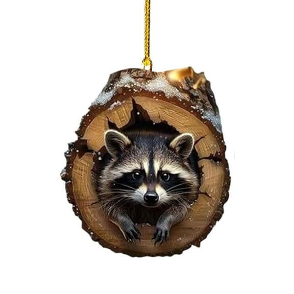 4 Pcs Raccoon Christmas Ornament Christmas Tree Animal Pattern 2D Acrylic Ornament Squirrels Raccoons Pendant Animal Decoration Christmas Decor Keepsake
