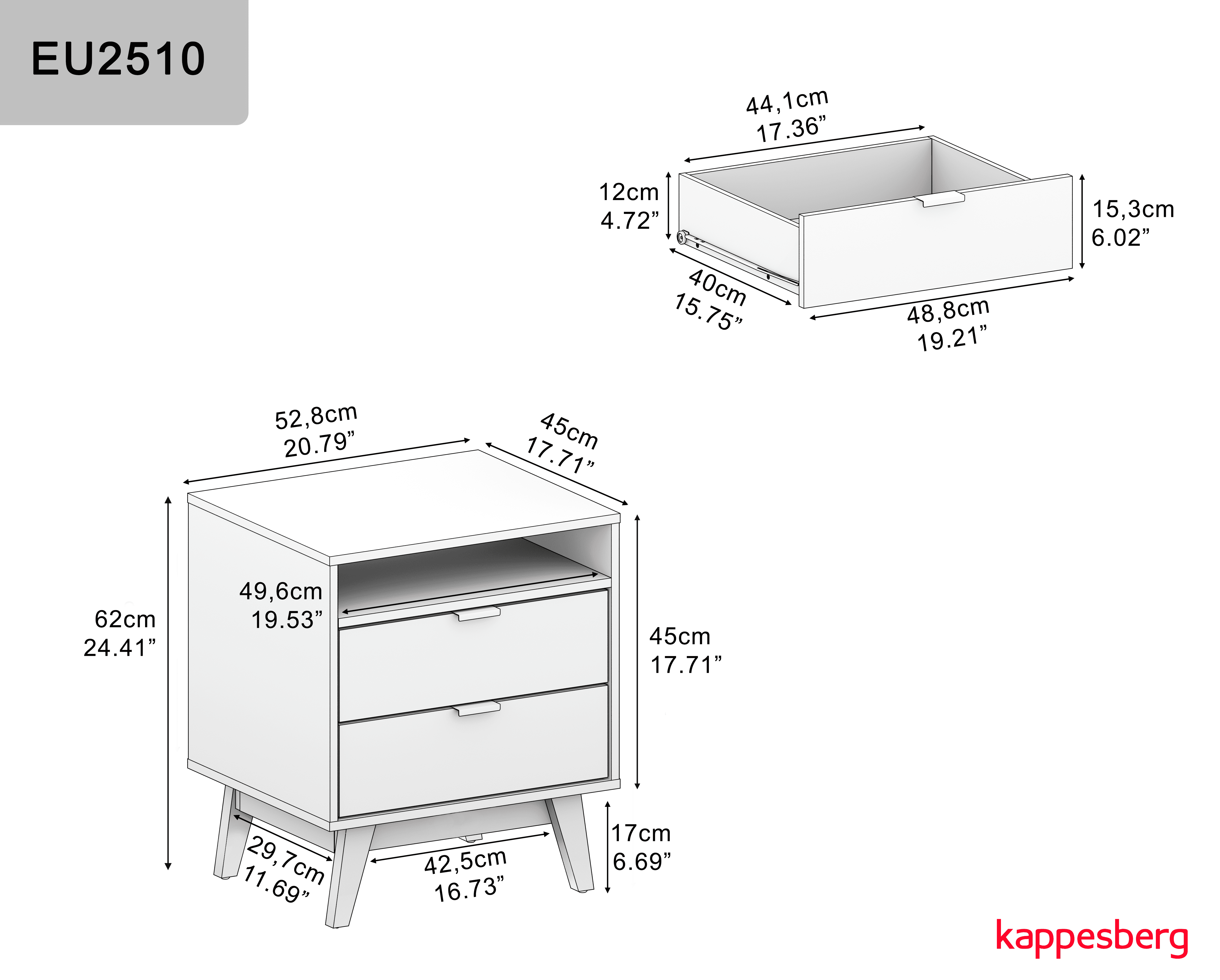 Kappesberg Copenhagen 2-Drawer Nightstand with Open Shelf, Blonde Oak/Cream – Modern Bedroom Storage for Adults and Teens