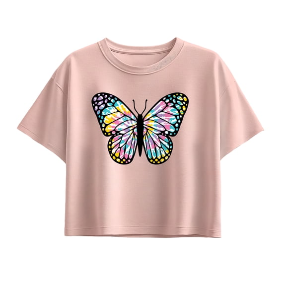 Instant Message - Tie Dye Butterfly Short Sleeve Boxy Graphic T-Shirt