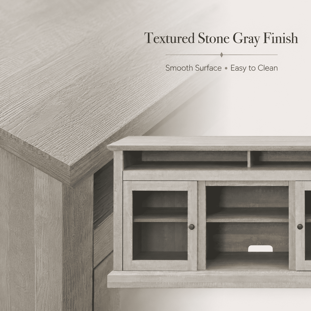Aukfa 60" Farmhouse TV Stand for TVs up to 65", Wood Entertainment Center, Cable Management, Gray