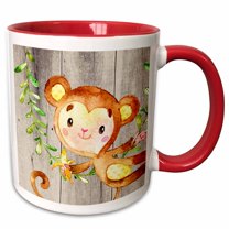 3drose, a Monkey Holding a Banana-children Watercolor Illustration, 11oz Two-tone Red Mug