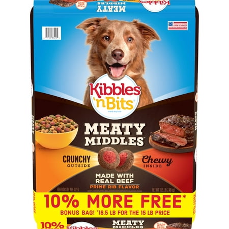 Kibbles 'n Bits Meaty Middles Prime Rib Flavor, Dry Dog Food, 16.5 (Best Dog Kibble Brands)