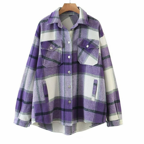 Puntoco Chaqueta de lana a cuadros de un solo pecho con solapa cepillada informal a la moda para mujer Liquidación Puntoco Puntoco-1512