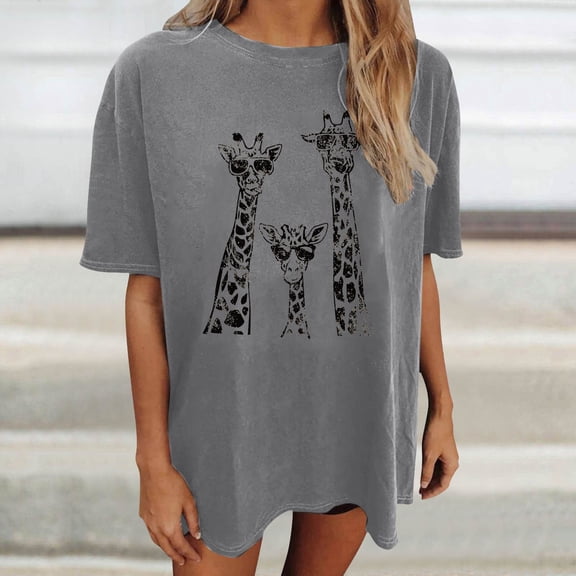 TrendOFT Womens Oversized Tees Drop Shoulder Crew Neck Short Sleeve Casual Lightweight Daily Tops Grey L