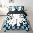 thumbnail image 2 of Manfei Lovely Ghost 7 Pieces Bedding Comforter Set,Halloween Theme Full Bedding Set,Blue Black Checkerboard Fitted Sheet Flat Sheet For Girls Boys,Super Cozy Room Decor Reversible, 2 of 8
