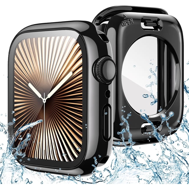 XiHAMA 2 in 1 Waterproof Case Compatible with Apple Watch Screen Protector 44mm SE 2nd Gen Series 6 5 4, 360 Protective Glass Face Cover Hard PC Bumper + Back Frame for Watch Accessories