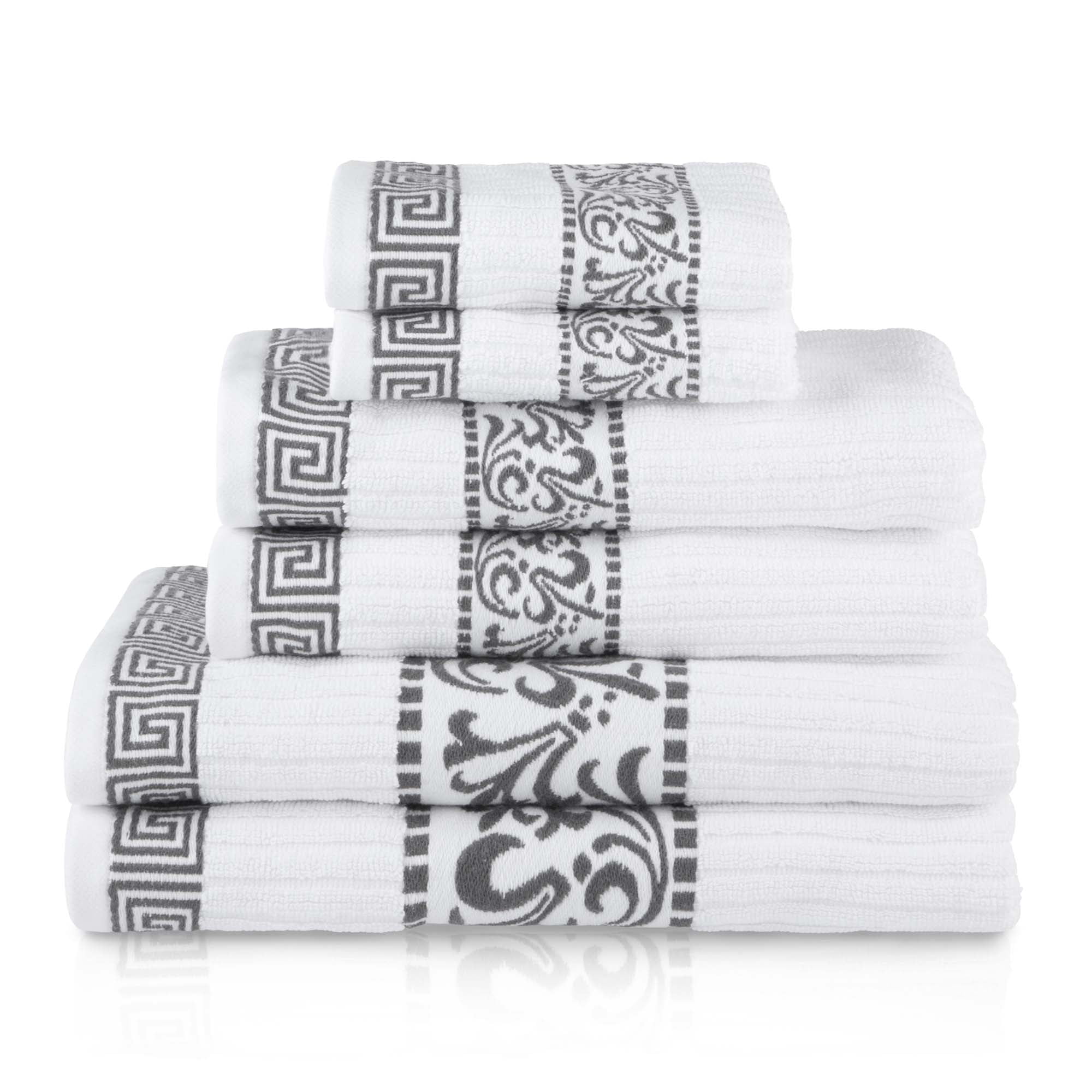 Superior Athens 6-Piece Cotton Greek Scroll Towel Set, Gray