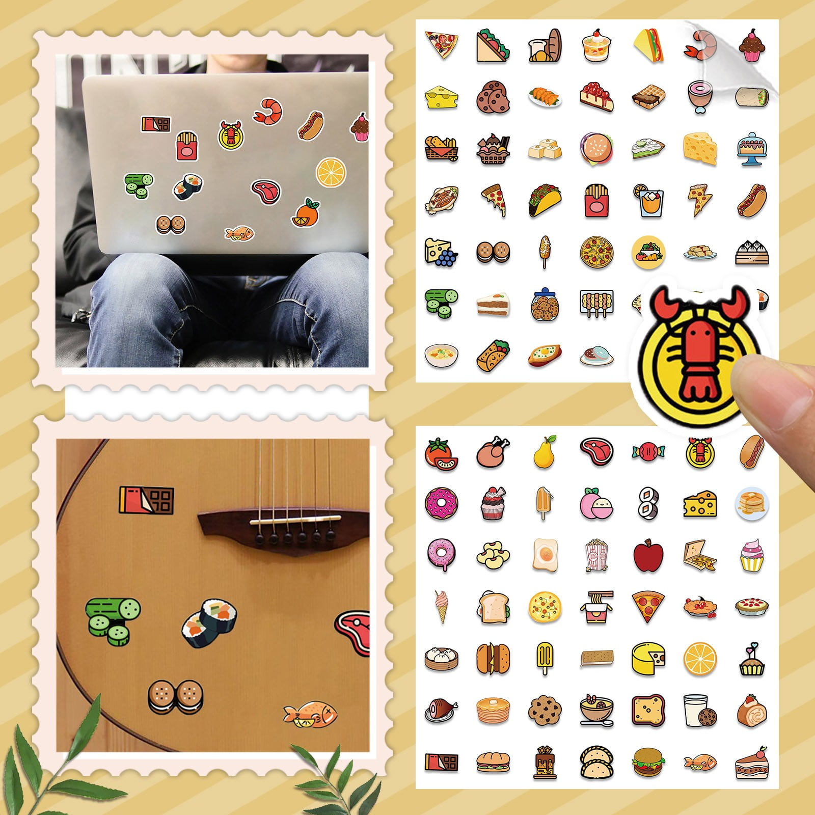 WEPRO Cartoon Food Doodle Stickers Decorate Luggage Notebook DIY