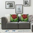 thumbnail image 2 of Red Rose Illustration on Green' Floral Throw Cushion Pillow Cover for Living Room, Sofa, 2 of 7