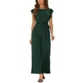 thumbnail image 2 of INSPIRE CHIC Sleeveless Ruffle Jumpsuits for Women's High Waist Wide Legs Belted Romper, 2 of 5