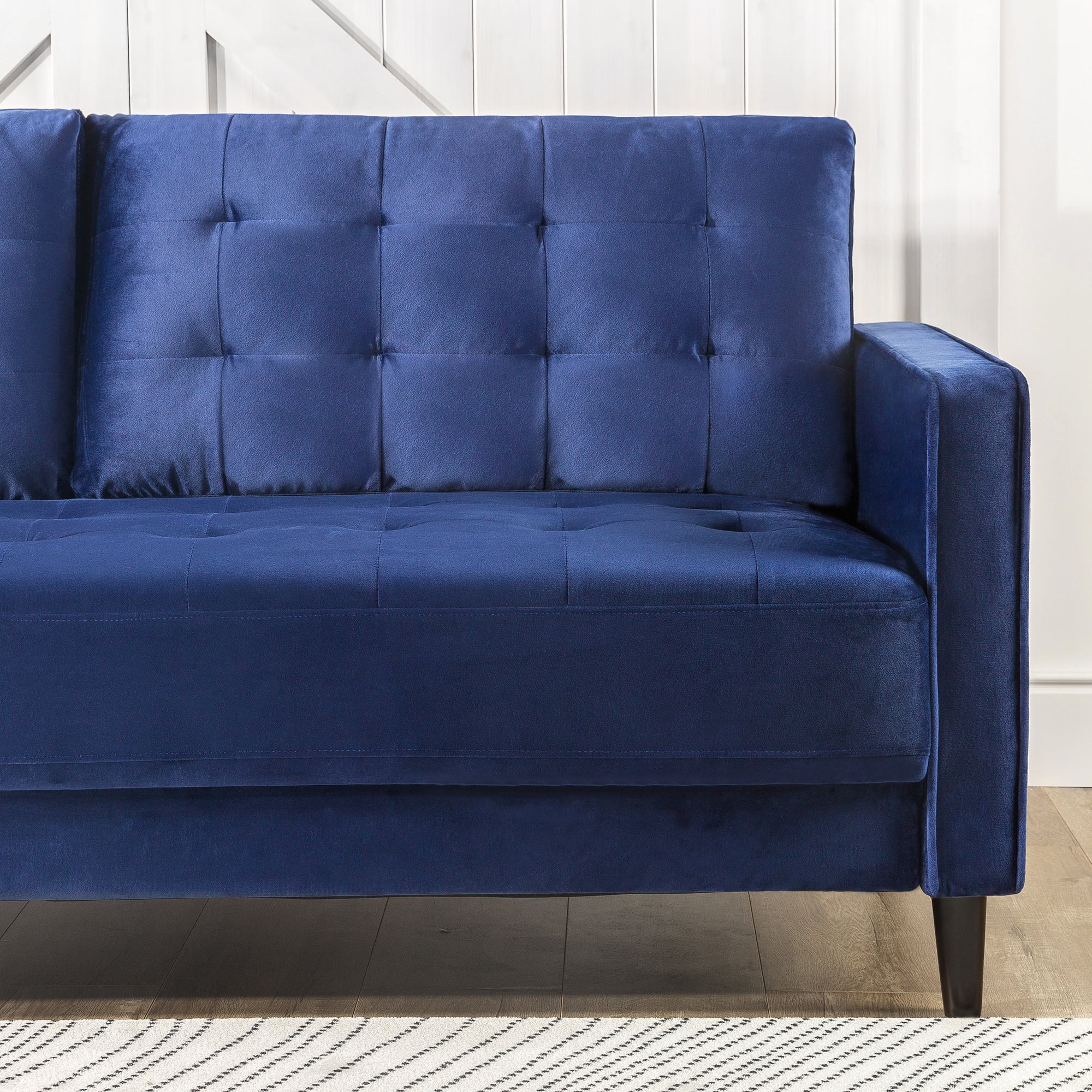 Ember Interiors Benton Sofa Couch, Navy Velvet