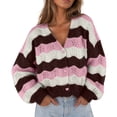 thumbnail image 2 of thefmos Womens Striped Chunky Cardigan Sweaters Button Up Fall Trendy Color Block Long Sleeve Knit Coats Casual Fashion Winter Clothes, Pink S, 2 of 5