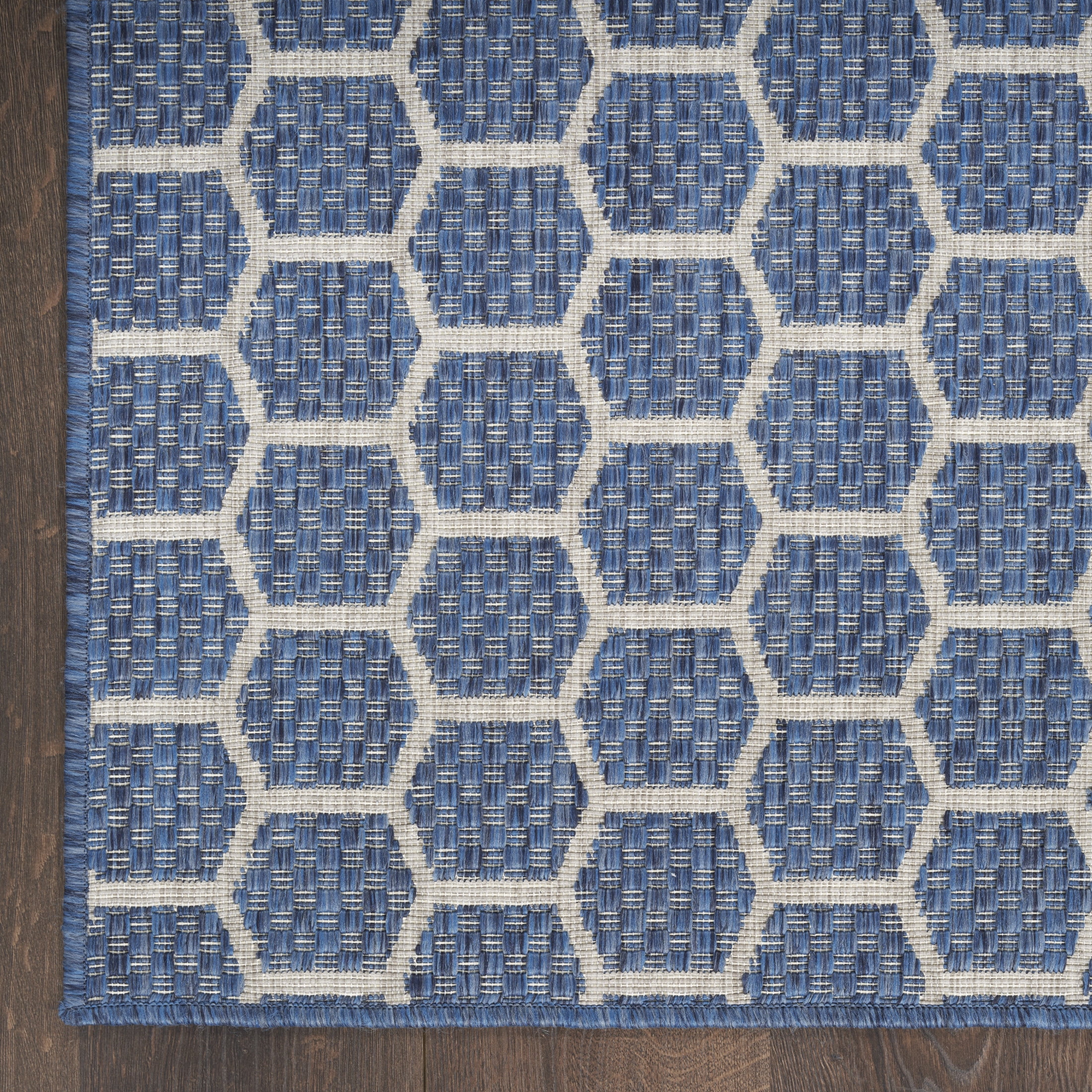Nourison Reversible Indoor Outdoor 2'2" x 12' Blue Modern Rug
